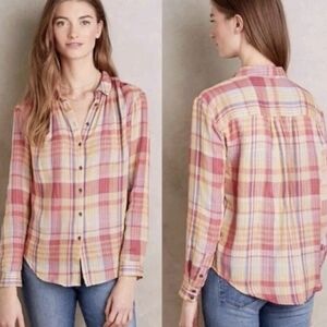 HOLDING HORSES Pink and Yellow Plaid Button-Down Shirt Size 2